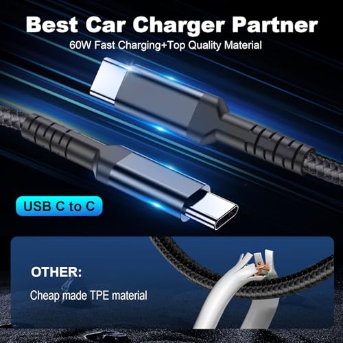 iPhone 17 Car Charger USB C Fast Charge Cable, 78W 4 Port Metal Car Phone Charger Adapter with Voltmeter PD 30W & QC3.0 Cigarette Lighter USB Adapter for iPhone 17/16/15, Galaxy, iPad, Android - color: Black & Cable