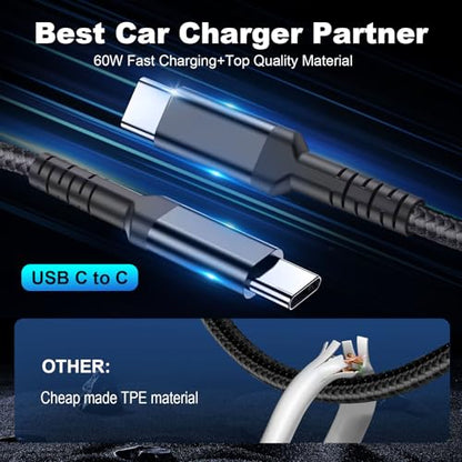 iPhone 17 Car Charger USB C Fast Charge Cable, 78W 4 Port Metal Car Phone Charger Adapter with Voltmeter PD 30W & QC3.0 Cigarette Lighter USB Adapter for iPhone 17/16/15, Galaxy, iPad, Android - color: Black & Cable