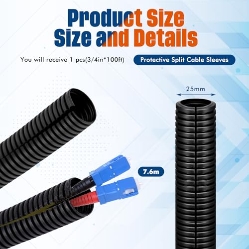 Sasylvia 3/4" X 100ft Split Wire Loom Tubing, Cord Protector - size: 3/4" X 100ft