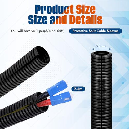 Sasylvia 3/4" X 100ft Split Wire Loom Tubing, Cord Protector - size: 3/4" X 100ft