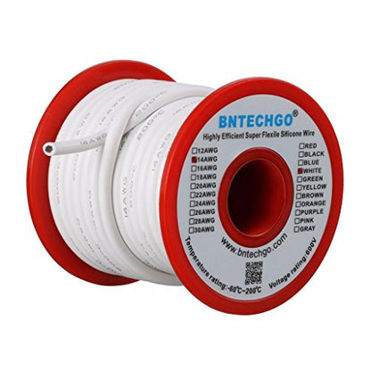 BNTECHGO 14 Gauge Silicone Wire White 40ft Stranded Tinned Copper Wire - color: White, size: silicone wire 40ft