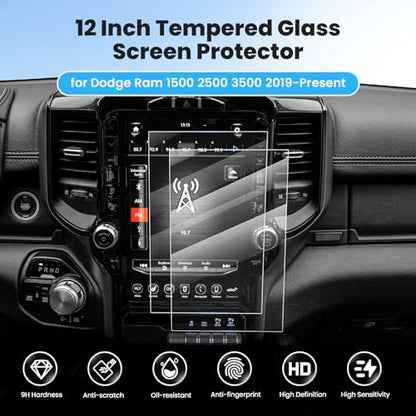 Canvcle 2PCS Screen Protector for 2019-2025 2026 Dodge Ram 1500 2500 3500 Accessories, 12 Inch Navigation Screen Tempered Glass Touchscreen Protector Navigation Screen Cover Protective Film - size: 2019-Present Dodge Ram 1500 2500 3500 12 Inch
