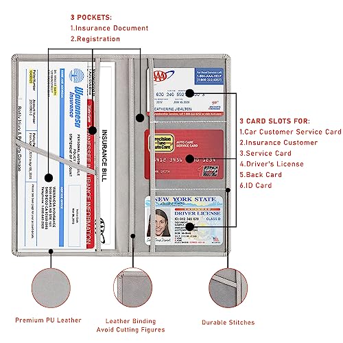 Kewucn Car Registration and Insurance Card Holder, Leather Auto License Document Glove Box Compartment Organizer, Essentials Vehicle Wallet Case for Driver License, ID Card (Gray) - color: Large-Gray