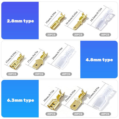 240Pcs Male and Female Wire Spade Connector Assortment Kit, Crimp Terminal Block with Insulating Sleeve for Car Audio Speaker - 2.8mm 4.8mm 6.3mm
