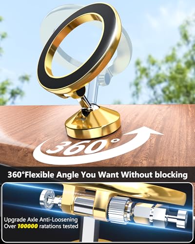 [2024 High-End] for iPhone 16 MagSafe Car Mount Dashboard [360° Rotation All-Metal] Strongest Magnetic Phone Holder for Car, iPhone Car Holder Mount Fit for iPhone 16 15 14 13 12 Pro Max Plus Mini ﻿ - color: Rose Gold