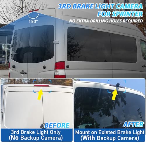 EWAY 3rd Third Brake Light Sprinter Backup Camera for Mercedes Benz Sprinter Volkswagen VW Crafter Vans 2007-2019 Roof Mount Reversing Camera Top Rear Brake Light IR Super Night Vision Rearview Camera