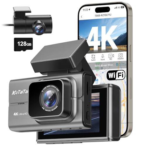 4K Dash Cam Front and Rear with Wi-Fi GPS Free 128GB Card, Dash Camera for Cars with HDR&WDR Night Vision, Car Camera with 3" Touch Screen, 170° Wide Angle, Loop Recording, 24H Parking Mode - style: dash cam with 128GB card