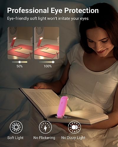 DEWENWILS USB Rechargeable Book Reading Light, Warm White, Brightness Adjustable, LED Clip on Book Lights for Reading in Bed, Car Reading Light for Kids, Bookworms (Pink) - color: Pink