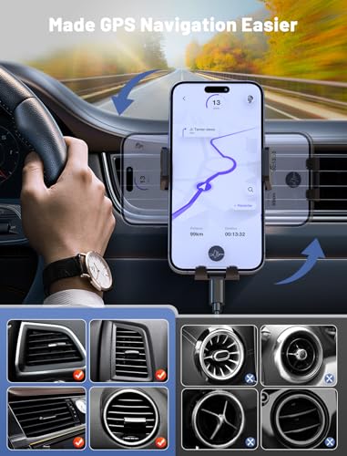 Wireless Car Charger, MOKPR Auto-Clamping Car Mount 15W/10W/7.5W Fast Charging Air Vent Car Phone Mount Compatible with iPhone 15/14/13/13 Pro/12 Pro Max/12 pro/12/11/10 Series, Samsung Galaxy Series - color: Black