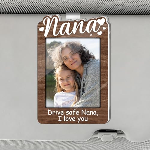 Gifts for Nana Car Sun Visor Picture Frame, Drive Safe We Love You Acrylic Photo Holder Clip, Sun Visor Car Decor, Meaningful Grandma Grandparent Birthday Present - color: brown01