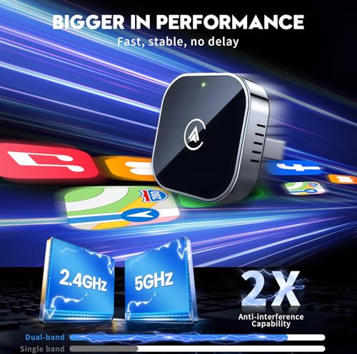 2 in 1 Wireless CarPlay and Android Auto Adapter,Convert Wired to Wireless Apple CarPlay Adapter,Easy Setup Plug and Play,Fast, Reliable & Super Easy to Use,Compact＆Sleek Design Supports 1000+ Car