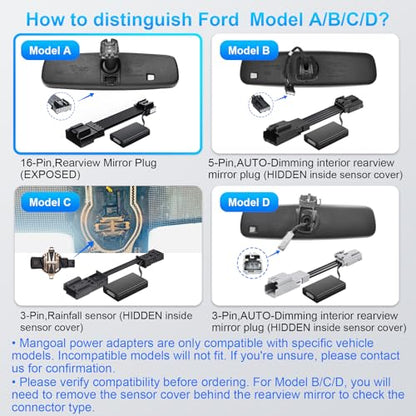 mangoal Dashcam Power Adapter Custom for Ford 16 Pin (Model A) for F150/F250/F350 Explorer Bronco and etc,Hide The Wires,GPS Radar Mirror Camera Dash Cam Adapte,Connects to Rearview Mirror(Exposed)