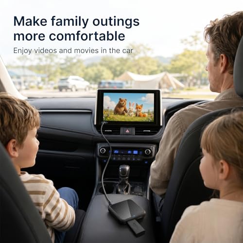 Car TV Adapter with HDMI Input, Wireless CarPlay and Android Auto Dongle for Fire TV Stick, Plug and Play 2K Multimedia Streaming Converter for Factory Wired CarPlay Cars