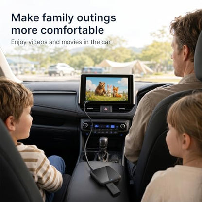 Car TV Adapter with HDMI Input, Wireless CarPlay and Android Auto Dongle for Fire TV Stick, Plug and Play 2K Multimedia Streaming Converter for Factory Wired CarPlay Cars