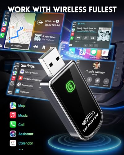 Amzfeel Wireless CarPlay Adapter for Apple iPhone iOS 10+ & Cars from 2015+, Mini Edition, Convert Factory Wired to Wireless CarPlay Dongle Plug & Play GPS Digital Media Receiver (Brushed Cobalt Blue)