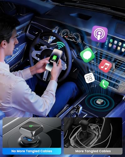 2-in-1 Wireless CarPlay Adapter for Apple iPhone USB-A/USB-C Plug & Play