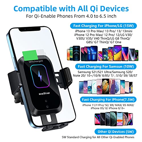 HVDI Wireless Car Charger Mount,Car Cigarette Lighter 15W Qi Fast Charging Auto-Clamping Dual QC 3.0 Port Air Vent Car Charger Phone Holder,for iPhone 13 Pro Max/12/11/XR/X/8,Samsung S21/S20/S10/9/8