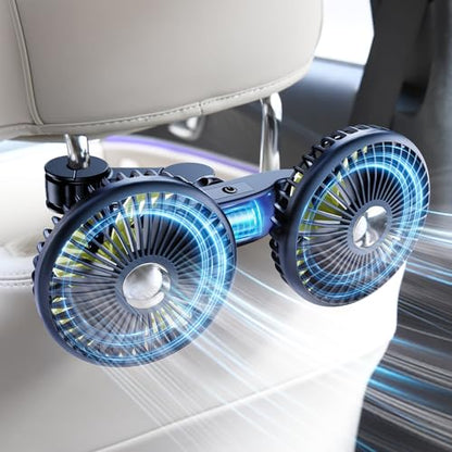 Dual Head Car Cooling Fans for Back Seat for Kids, Battery Powered Rechargeable Usb 5V/ 12V /24V Car Backseat Headrest Fan for Baby Rear Facing, Car Seat Cooler That Blow Cold Air for Vehicles - style: Battery Powered
