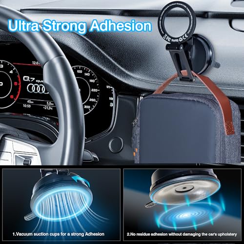 Vacuum Magnetic Car Phone Holder, Magsafe Suction Cup Phone Mount for Car Rv Gym Shower,Metal Arm,360° Rotation,Foldable,Reusable,Dashboard Car Mount for iPhone 17 16 Pro Max 15 14 13 12 Plus Android