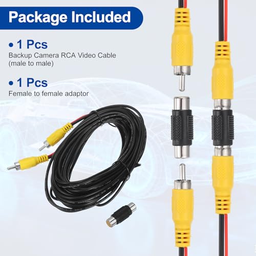 MECCANIXITY Backup Camera RCA Video Cable, 12m/39.4ft RCA Car Rear Reverse Camera Video Extension Cable & Detection Wire for Truck Bus SUV, Male to Male, with Female to Female Coupler - size: 12m/39.4ft
