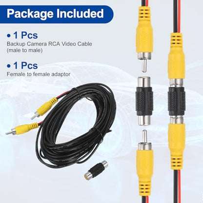 MECCANIXITY Backup Camera RCA Video Cable, 12m/39.4ft RCA Car Rear Reverse Camera Video Extension Cable & Detection Wire for Truck Bus SUV, Male to Male, with Female to Female Coupler - size: 12m/39.4ft
