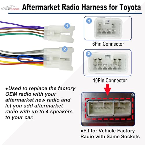 10Pin&6Pin Radio Wiring Harness with Antenna Kit Compatible with Toyota Camry Corolla RAV4 4Runner Highlander Prius Aftermarket Radio Stereo Wire Harness Adapter Car Stereo Power Speaker Wire Harness - style: 10+6Pin Harness+Antenna