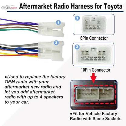 10Pin&6Pin Radio Wiring Harness with Antenna Kit Compatible with Toyota Camry Corolla RAV4 4Runner Highlander Prius Aftermarket Radio Stereo Wire Harness Adapter Car Stereo Power Speaker Wire Harness - style: 10+6Pin Harness+Antenna