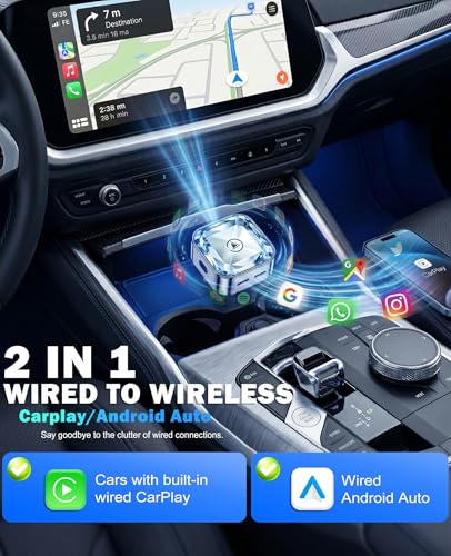2026 2 in 1 Wireless CarPlay and Android Auto Adapter, Mini CarPlay Dongle Converts Wired to Wireless, Plug & Play, Fast Auto-Connect, No Delay Car Adapter for iPhone & Android with USB/Type-C
