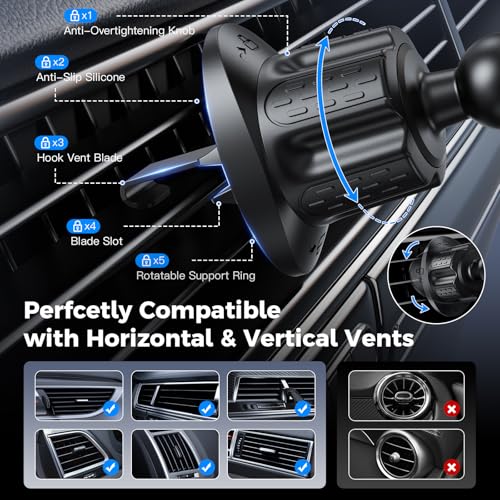 Garmin GPS Car Mount – Upgraded Metal Hook Air Vent Holder, 17mm Ball Air Vent Mount Compatible with Garmin Nuvi, Drive, DriveSmart, Dezl & Other 17mm Ball GPS Devices - color: Black
