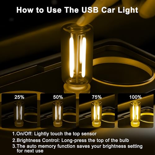 Car USB Night Light Touch Dimmable - 1-Pack Retro LED Filament Lamp for Truck Interior, Bedroom & Camping | Glass Bottle Ambiance Lighting (Yellow) - color: 1 PCS (Yellow)