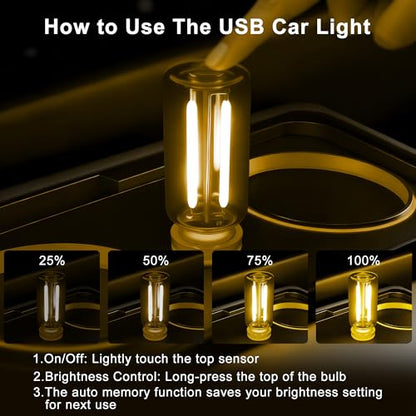 Car USB Night Light Touch Dimmable - 1-Pack Retro LED Filament Lamp for Truck Interior, Bedroom & Camping | Glass Bottle Ambiance Lighting (Yellow) - color: 1 PCS (Yellow)