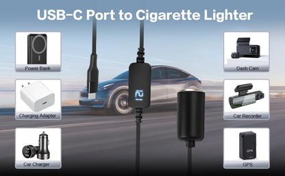 USB-C to 12V Cigarette Lighter Adapter, Car Charger