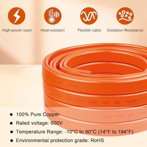 10/3 Wire with Ground - 10FT 10 Gauge NM-B Non-Metallic Sheathed Cable 100% Pure Copper 10 AWG 3 Conductor Residential Indoor Wire for Outlets, Switches, Other Loads and Lighting Wiring Projects etc. - size: 10FT, style: 10AWG/3