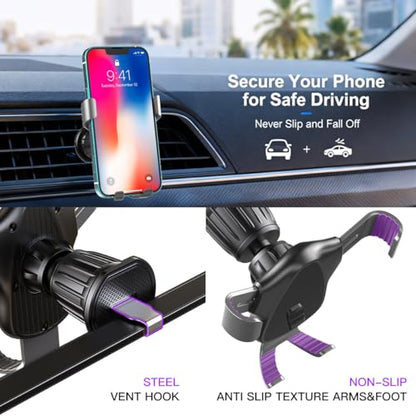 Phone Holders for Car with Metal Hook Clip, Air Vent Cell Phone Stand Car Mount, Universal Automobile Cradle for Garmin GPS Fit iPhone Android and All Smartphones, Dark Black