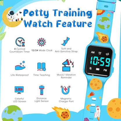 BEN NEVIS Potty Training Watch, Digital Toddler Watch with Countdown/Music/Alarm Clocks/Vibration Reminder and Waterproof, Remind Toddler to Go to The Toilet - color: 20-Blue-Space