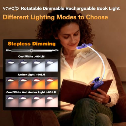 VAVOFO 24 LEDs Rotatable Book Light, Rechargeable Clip Reading Lamp - color: Dark Purple