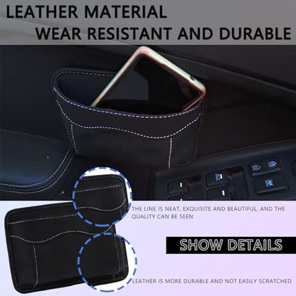 Black Car Seat Side Pocket Organizer - Change Holder, Pouch, Leather Cell Phone Sunglasses Holder, Seat Gap Filler Accessories Organizer