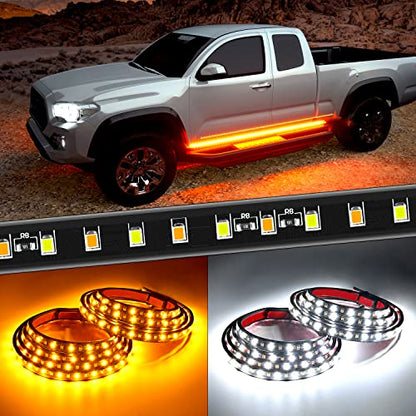 Nilight 트럭 러닝 보드 조명 2피스 152.4cm(60인치) LED 사이드 메이커 화이트 커티시 라이트 및 순차 앰버 방향 지시등 스트립 키트 트럭 픽업 SUV용 - color: 152.4cm(60인치) 러닝 보드 조명 화이트/앰버