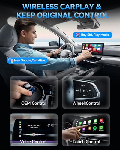 2026 Upgraded 2 in 1 Wireless CarPlay & Android Auto Adapter, USB A/C Dongle Convert Factory Wired for iOS 10+ & Android 11+(Black)