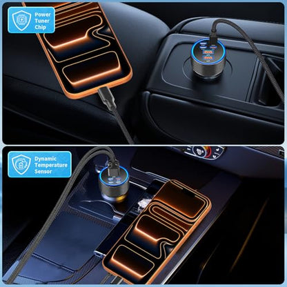 KYOHAYA USB C Car Charger, 120W 6Port USB-C & USB-A Power Car Phone Charger - color: Velvet Black