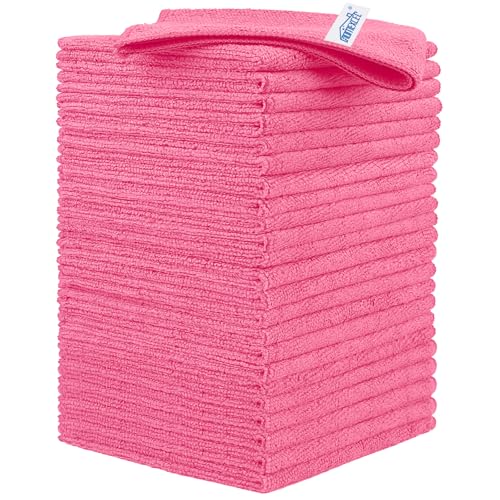 HOMEXCEL 24PK Microfiber Cleaning Cloth, Cleaning Rag for Home, 11.5x11.5in - color: Pink