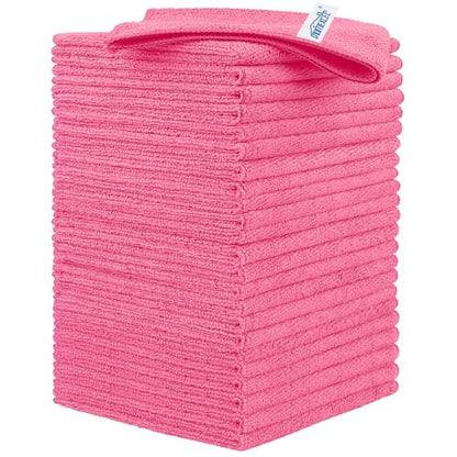 HOMEXCEL 24PK Microfiber Cleaning Cloth, Cleaning Rag for Home, 11.5x11.5in - color: Pink