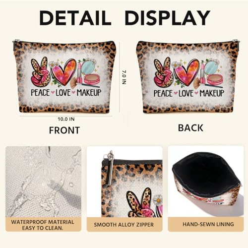 JIUWEIHU Peace Love Makeup Bag, Leopard Print Gifts for Women Cosmetic Bags - color: Multicolor 0067
