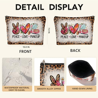 JIUWEIHU Peace Love Makeup Bag, Leopard Print Gifts for Women Cosmetic Bags - color: Multicolor 0067