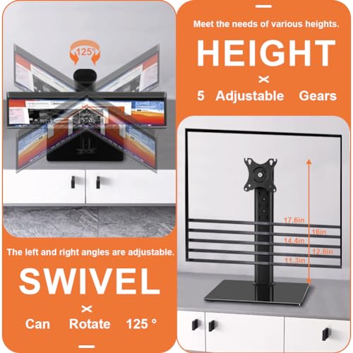 KKTONER Single Computer Monitor Stand Free Standing Desk Vesa Mount for 13 inch to 32 inch Screen Height Adjustable Monitor Mount Swivel Vesa 75*75mm/100*100mm Hold up 77Lbs