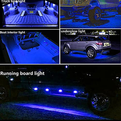 8PCS Blue Led Truck Bed Lights Kit,Pickup Bed Lighting Kit,Rock Light with w/Switch,IP68 Waterproof for Car Underglow,Cargo Bed,Foot Wells,Side Marker,Rail Light,Rear Work Box Lighting Kit