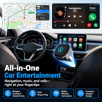 Wireless CarPlay Adapter, 2026 Upgraded Wired to Wireless for Apple CarPlay & Android Auto, Mini USB Design Car Play Adapter with Type-C Extension, Plug and Play, Stable Connection & No Latency