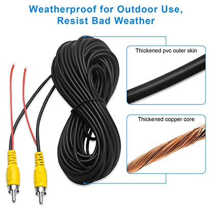 LBW Premium Backup Camera RCA Video Cable, Car Reverse Rear View Parking Camera with Detection Wire (33FT/10 Meters), RCA Video Cable for Monitor and Backup Rear View Connection - size: 33FT