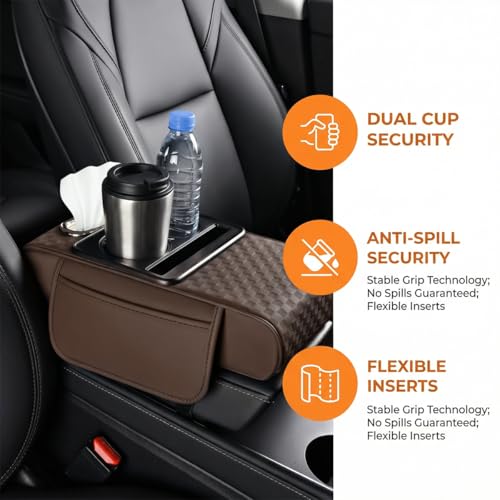 Car Center Console Armrest Pillow, 5-in-1 Armrest Box Cover with Cup Phone Holder & Storage Pocket Tissue Box, Multifunctional Auto Middle Console Arm Rest Protector, Universal Fit (Coffe) - color: Coffee