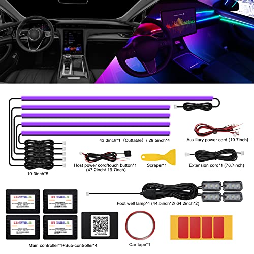 Acrylic Interior Car LED Strip Light with Wireless APP, RGB 10 in 1 with 175 inches 593 LEDs Fiber Optic Ambient Lighting Kits, 16 Million Colors Sound Active Function Car Neon Lights - size: RGB Kit - 10 in 1